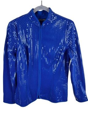 aDRESSing WOMAN Royal Blue Metallic Grid Zip Front Jacket Rhinestone Pull